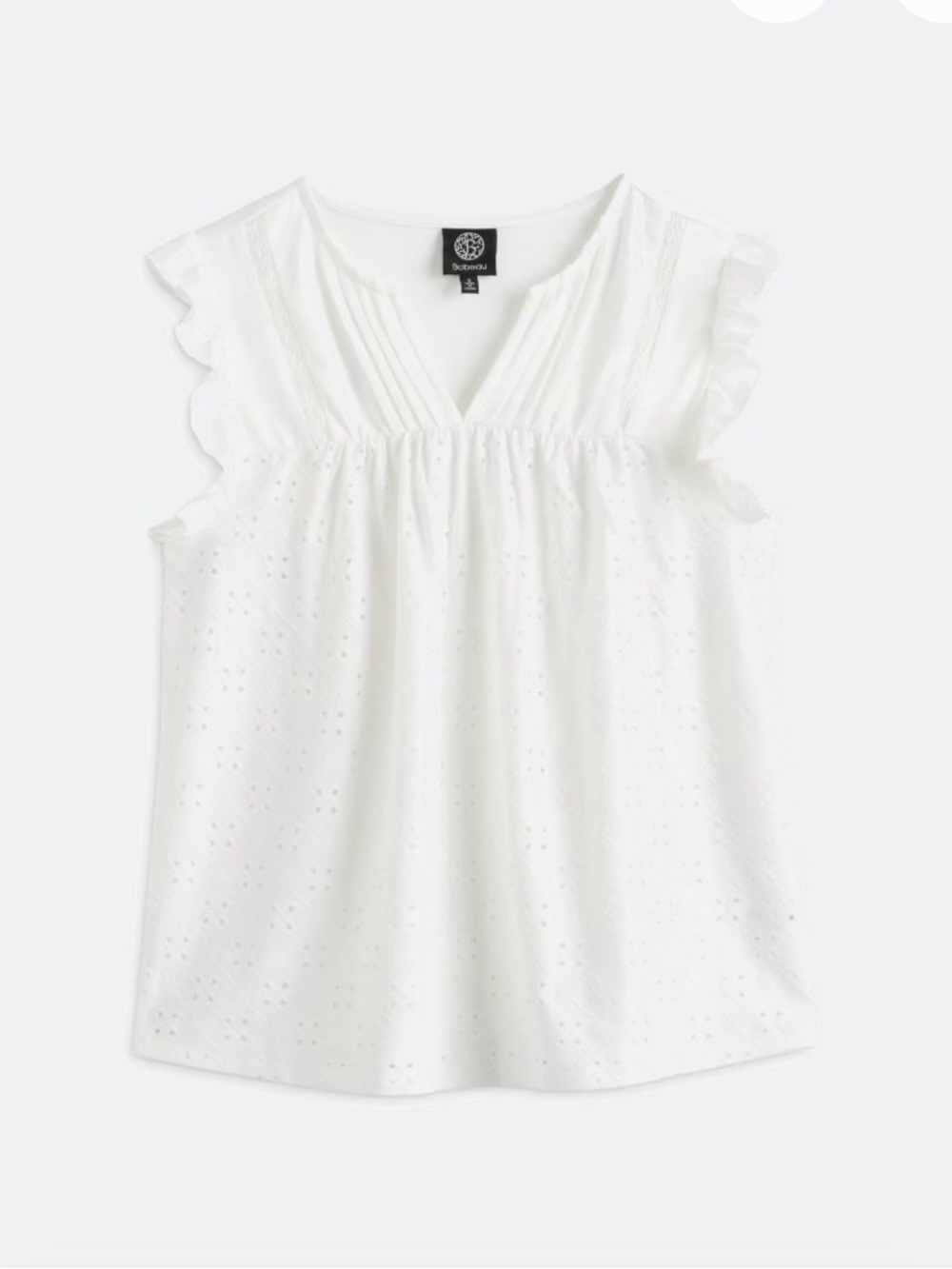 Bobeau White Eyelet V-Neck Ruffle Cami